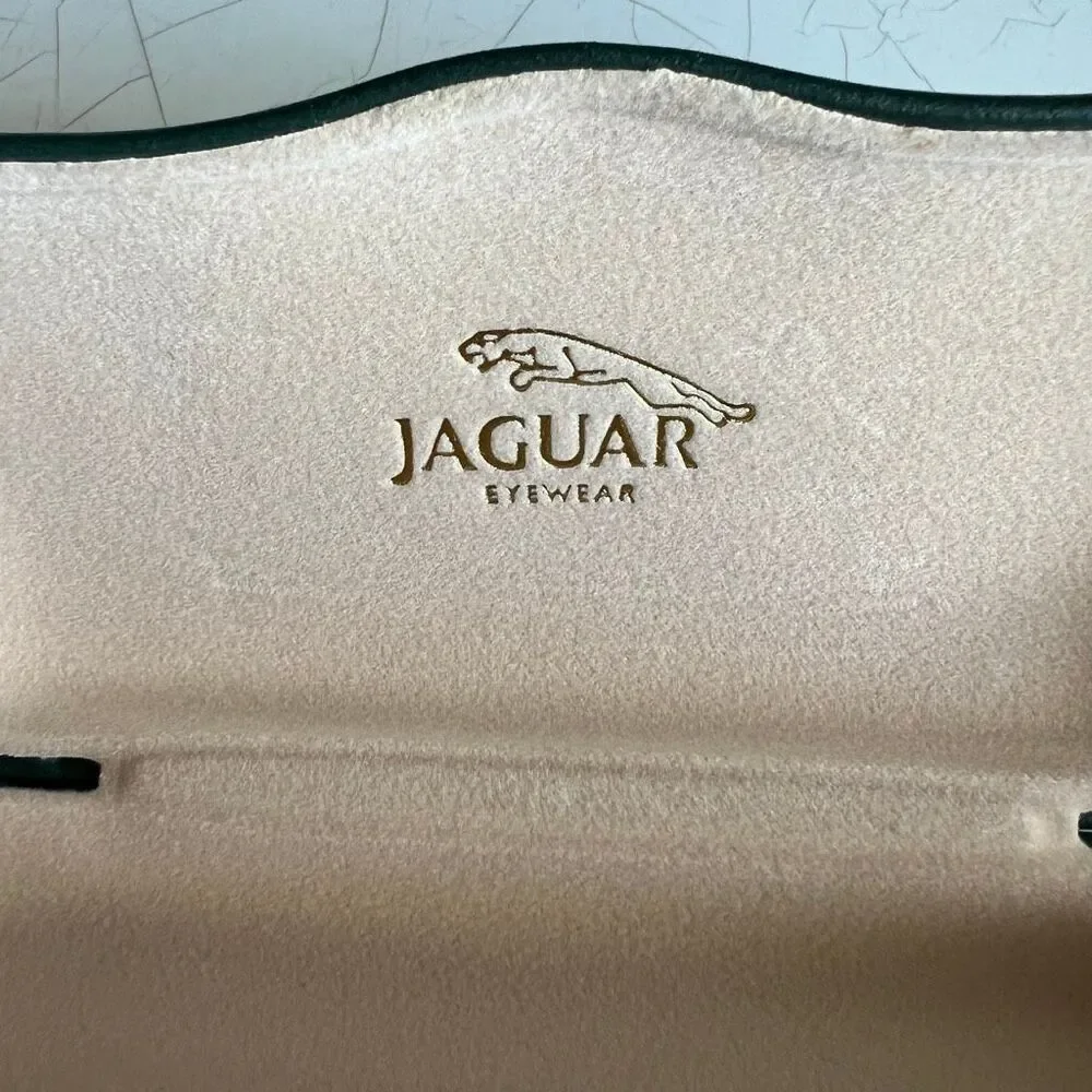 Jaguar dark green hard shell case for  eyeglasses or sunglasses.